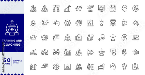 Training and Coaching Line Editable Icons set. Vector illustration in modern thin line style of education related icons:  coaching, mentoring, education,Outline icon collection. Editable stroke.