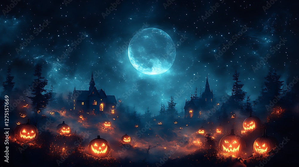 Spooky Halloween night with pumpkins high resolution HD picture Spooky Halloween night with pumpkins high resolution HD picture