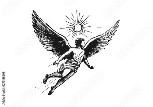 Icarus hand drawn sketch vector