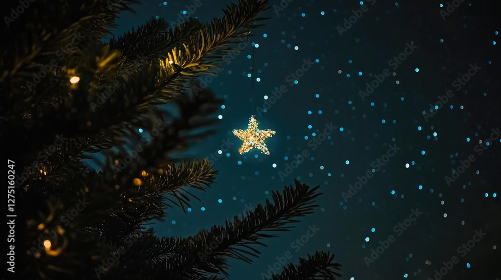 A starry night sky with blue light bokeh and glowing stars, offering a serene, festive background perfect for holiday celebrations. The soft, dreamy blue glow contrasts beautifully with the dark sky A starry night sky with blue light bokeh and glowing stars, offering a serene, festive background perfect for holiday celebrations. The soft, dreamy blue glow contrasts beautifully with the dark sky