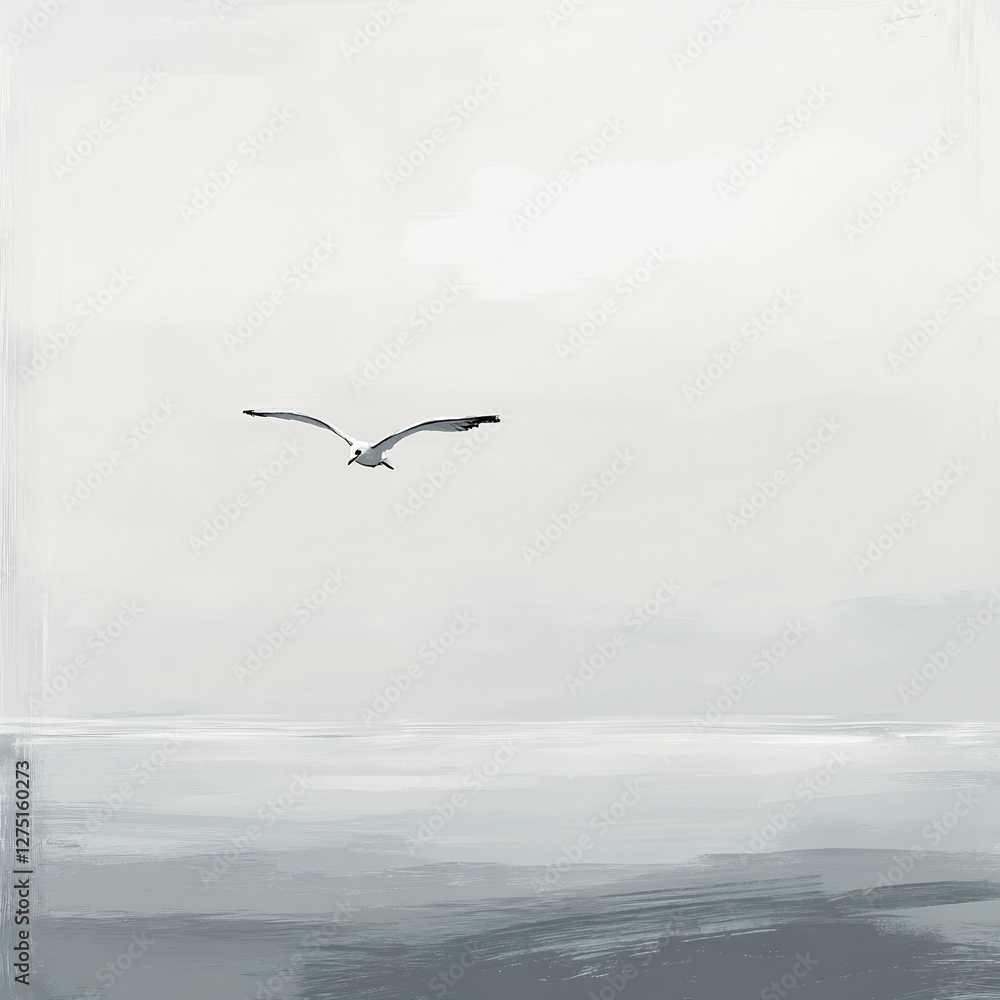 Obraz premium small seagull flying over calm sea