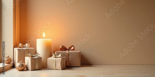 Wallpaper Mural A serene winter scene featuring a burning candle and elegantly wrapped gifts, perfect for holiday or seasonal greetings Torontodigital.ca