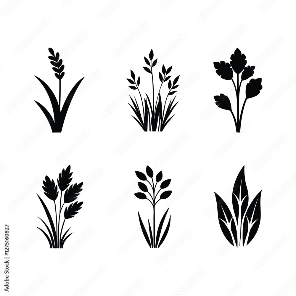 Naklejka premium set of leaves silhouettes. doodles of Silhouette grass icons set vector illustration