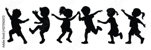 Collection of silhouettes of children playing vector illustration