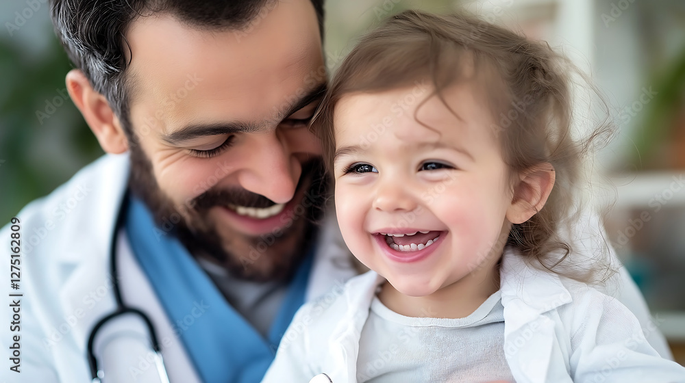 A doctor shares a light-hearted moment with a pediatric patient during a routine check-up, building trust and showcasing the importance of warmth and connection in healthcare. A doctor shares a light-hearted moment with a pediatric patient during a routine check-up, building trust and showcasing the importance of warmth and connection in healthcare.