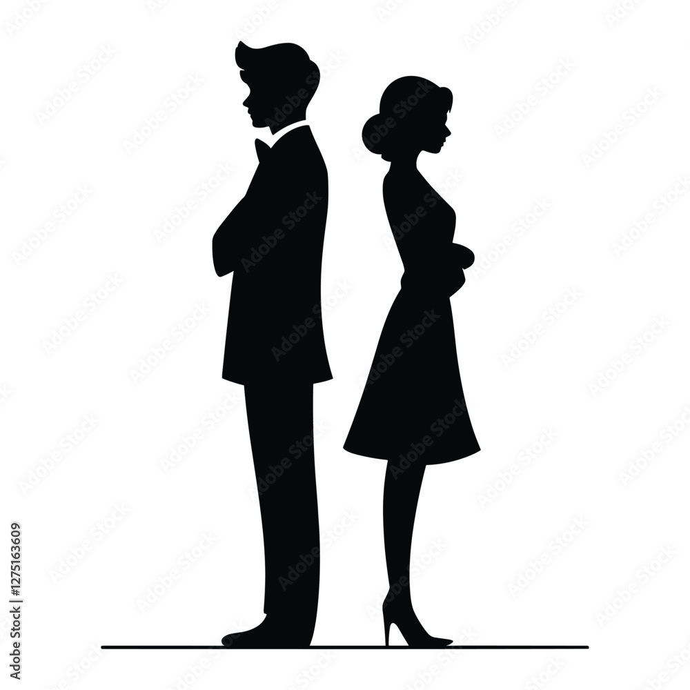 Silhouettes of a couple standing apart vector illustration. Silhouettes of a couple standing apart vector illustration.