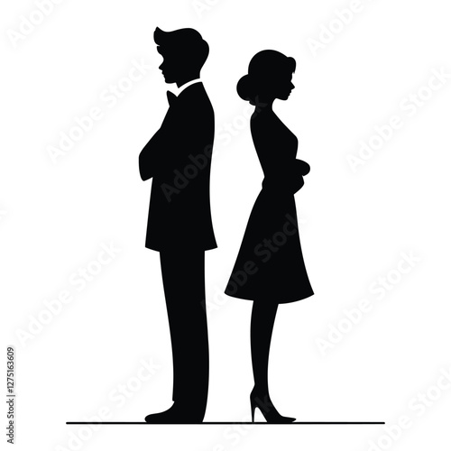 Silhouettes of a couple standing apart vector illustration.