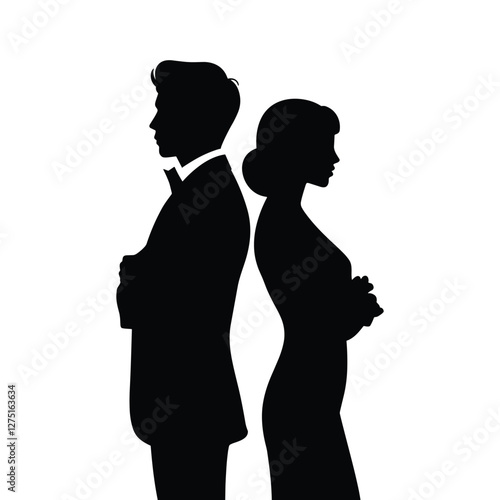 Silhouettes of a couple standing apart vector illustration.