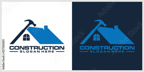home and hammer construction logo modern abstract vector
