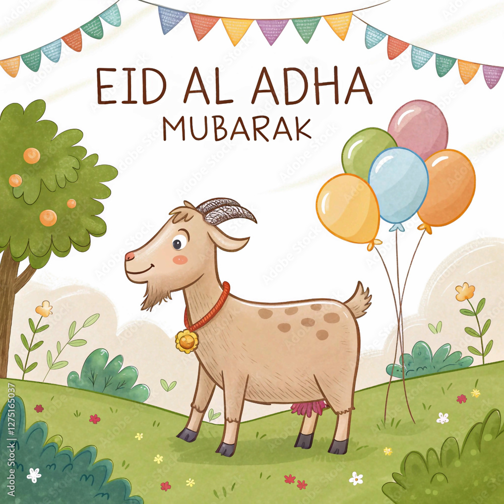 Naklejka premium Eid Al Adha Mubarak Background Image Of Goat