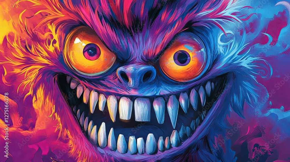 Angry Monster with Bright Eyes and Sharp Teeth Angry Monster with Bright Eyes and Sharp Teeth