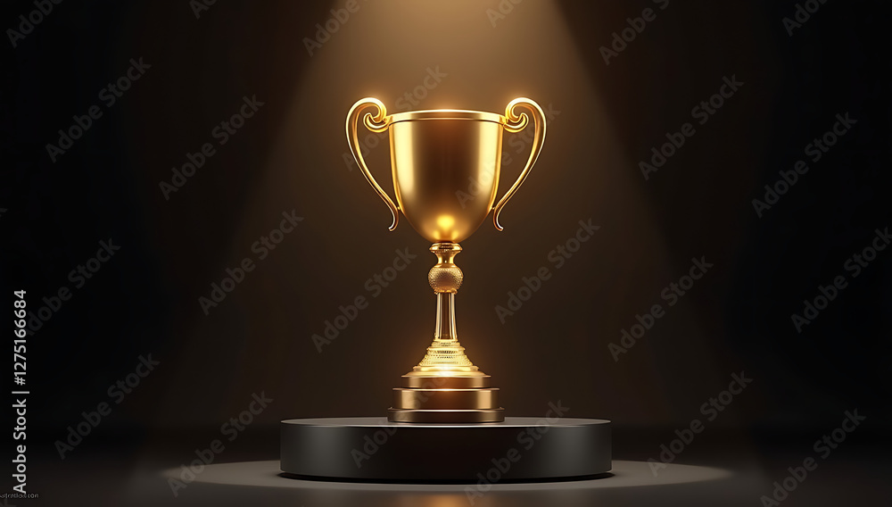 A stunning 3D render of a golden trophy on a podium, spotlight shining, symbolizing victory, achievement, and excellence.
A stunning 3D render of a golden trophy on a podium, spotlight shining, symbolizing victory, achievement, and excellence.