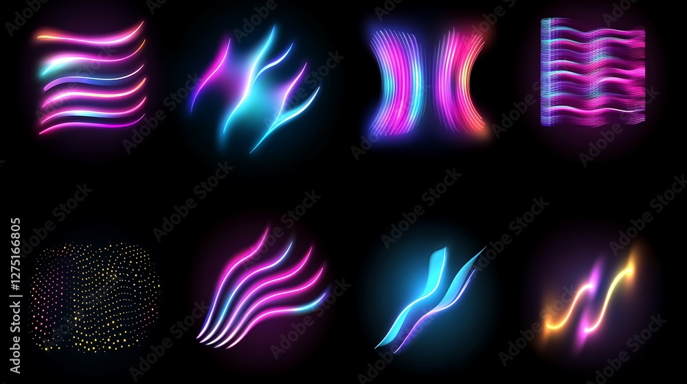 Neon Light Abstract Wave Designs Collection Neon Light Abstract Wave Designs Collection