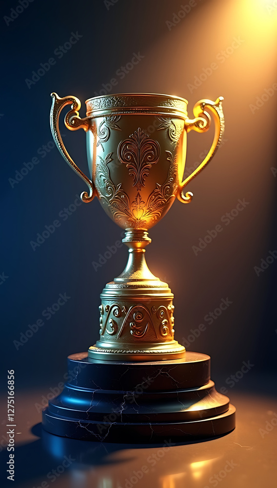A stunning 3D render of a golden trophy on a podium, spotlight shining, symbolizing victory, achievement, and excellence.
A stunning 3D render of a golden trophy on a podium, spotlight shining, symbolizing victory, achievement, and excellence.