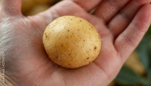 Fresh potato on palm hand HD image
