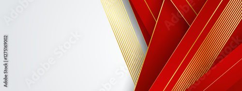 Red and gold abstract geometric shapes on white background perfect for modern design projects, backgrounds, branding, or luxury themed concepts. Ideal for bold visuals.