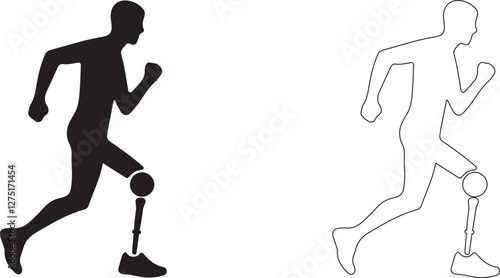 Parallempic Games runner. Vector silhouette. Disabled athlete icon. Сompetition with leg prostheses.