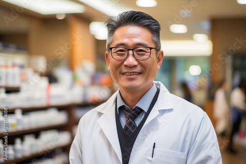 Pharmacist on the background of a pharmacy