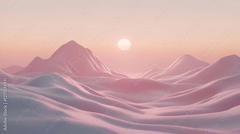 Fototapeta premium Pastel Mountains Sunrise, Digital Landscape, Abstract Nature, Stock Photo