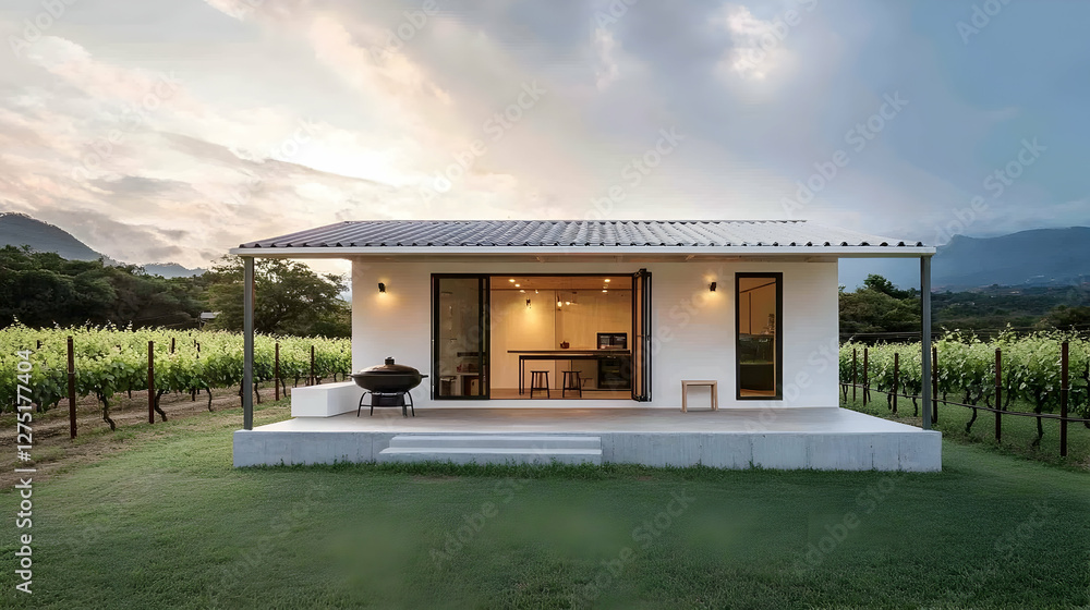 Fototapeta premium A simple two-story small house with white walls