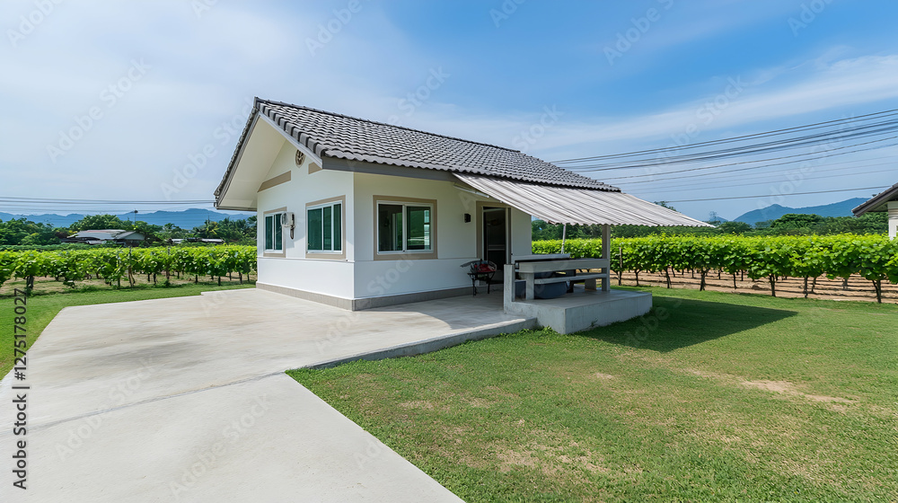 A simple two-story small house with white walls A simple two-story small house with white walls
