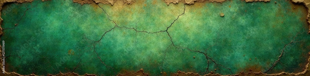 Obraz premium Distressed earthy landscape with deep green and brown hues, grunge, cracks