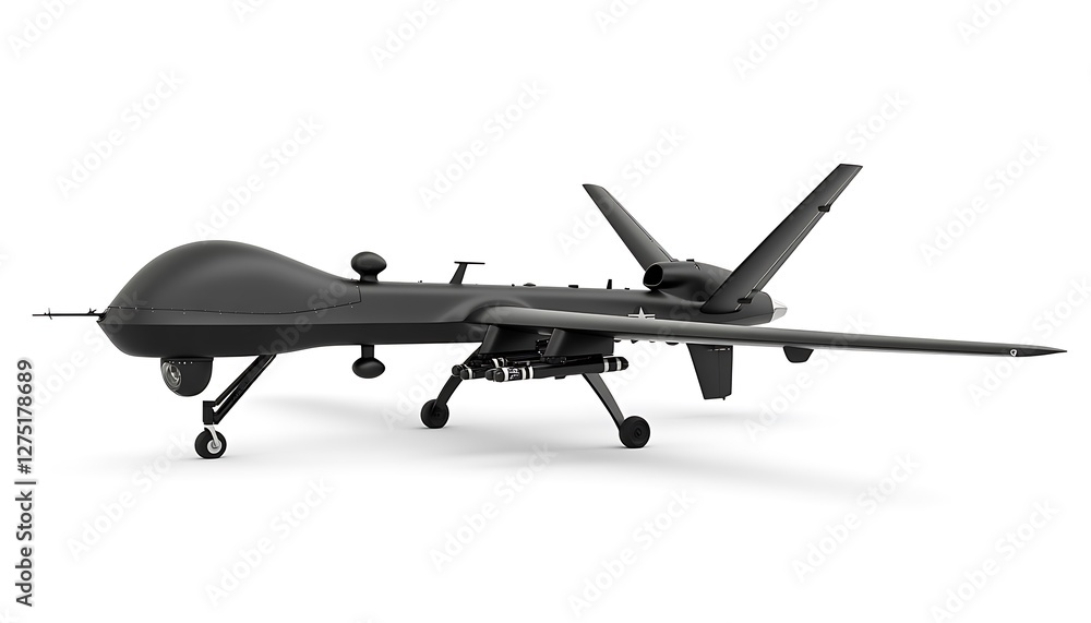 Black drone, isolated, white background, military tech Black drone, isolated, white background, military tech