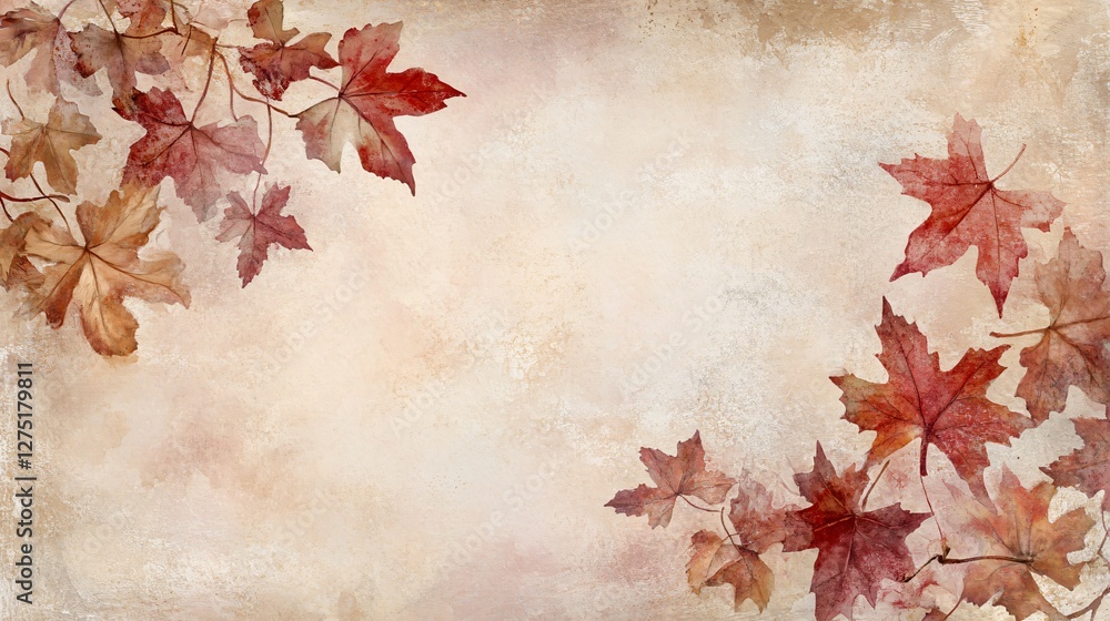 Autumnal Watercolor Maple Leaves on Beige Textured Background Autumnal Watercolor Maple Leaves on Beige Textured Background