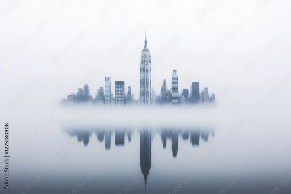Fototapeta premium A city skyline is reflected in the water