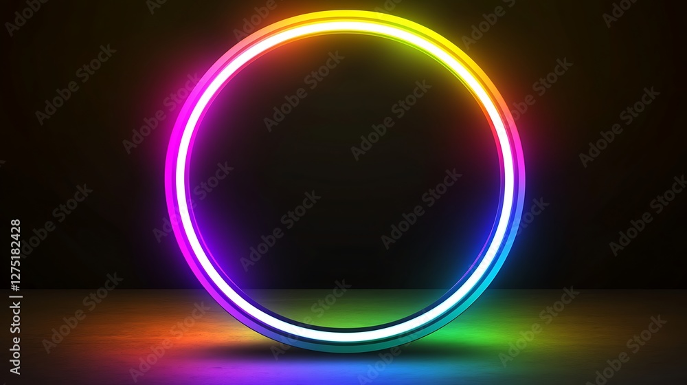 Obraz premium Vibrant Rainbow Neon Circle Light Glowing Darkly