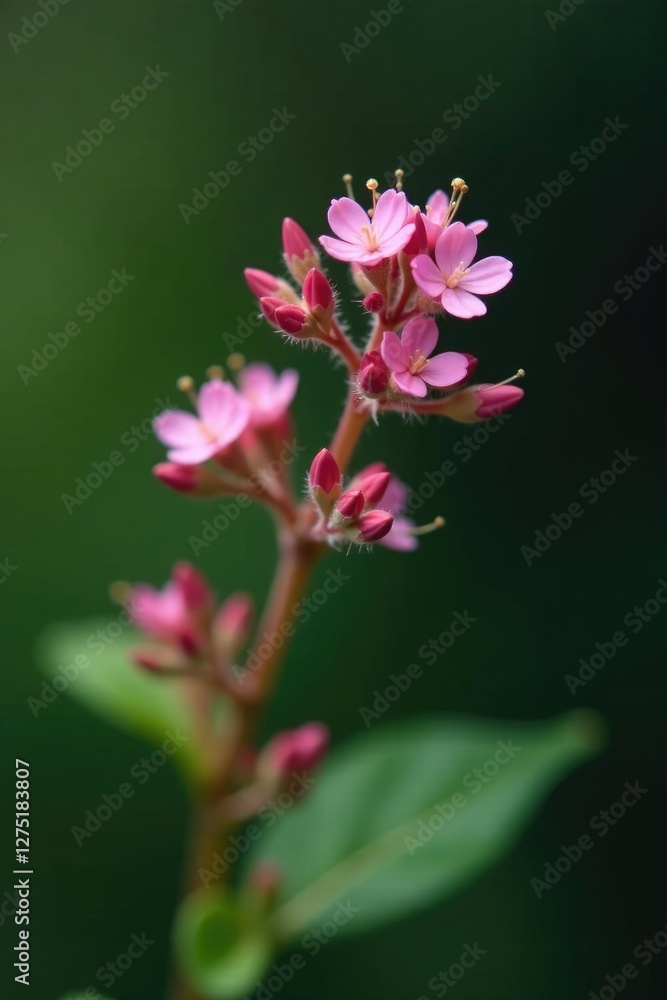 Small delicate pink flowers on a woody shrub stem, thymus, botanical, flowers Small delicate pink flowers on a woody shrub stem, thymus, botanical, flowers