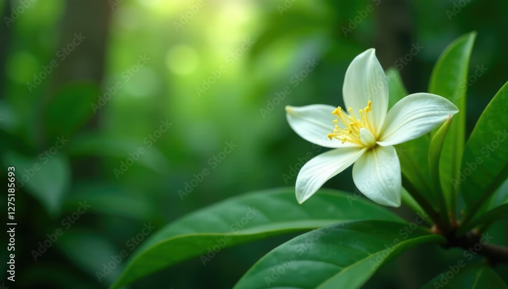 Fototapeta premium Vanilla pods and jasmine flowers in a tropical forest, flowers, nature