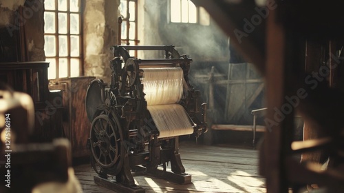 Antique loom in historic workshop interior