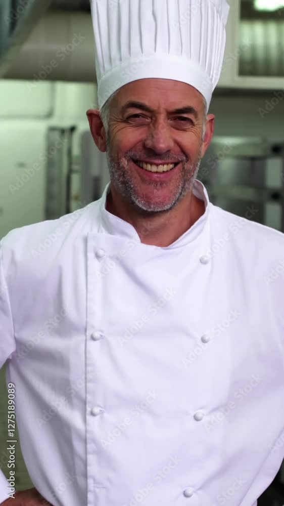 Head chef smiling at camera with hands on hips Head chef smiling at camera with hands on hips