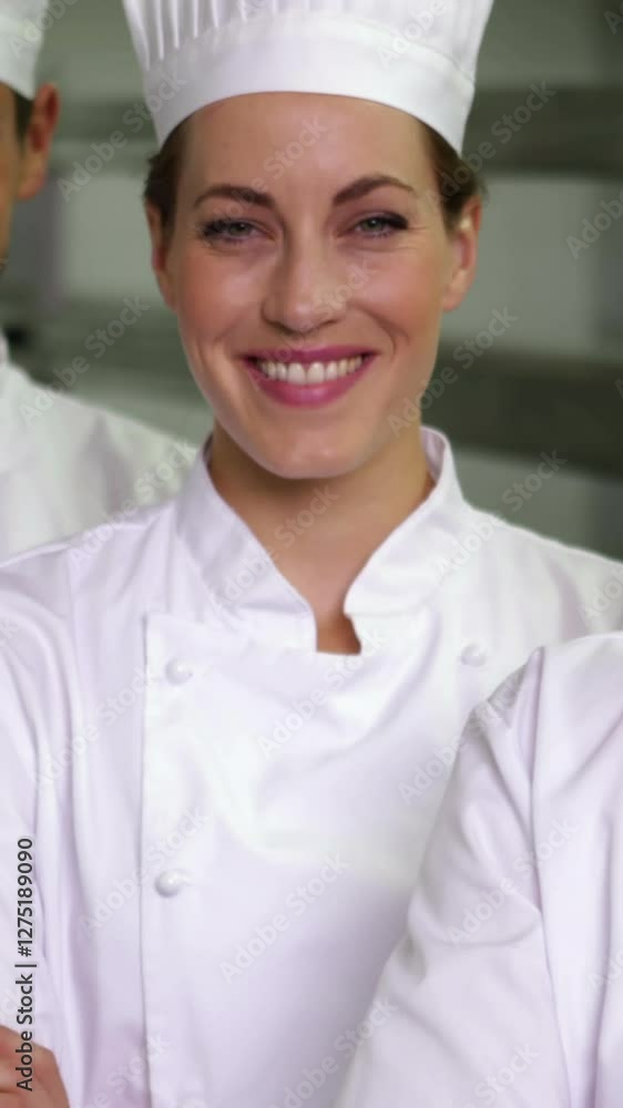 Four cheerful chefs looking at camera with arms crossed Four cheerful chefs looking at camera with arms crossed