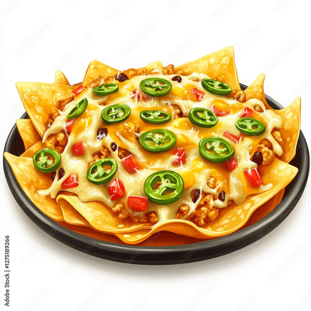 Crispy nachos with melted cheese, jalapenos, and meat look deliciously inviting Crispy nachos with melted cheese, jalapenos, and meat look deliciously inviting
