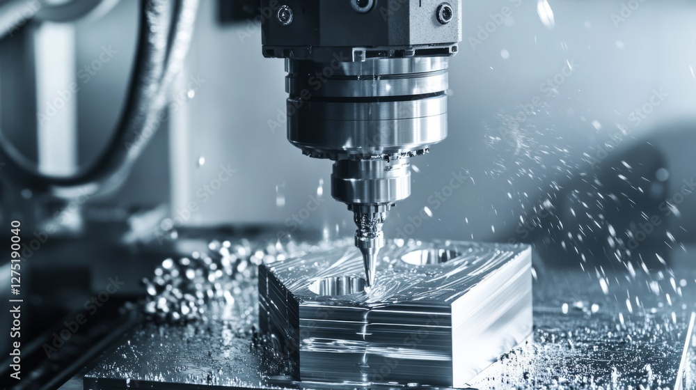 CNC Machining Metal Part, Water Spray, Industrial Process, High-Precision CNC Machining Metal Part, Water Spray, Industrial Process, High-Precision