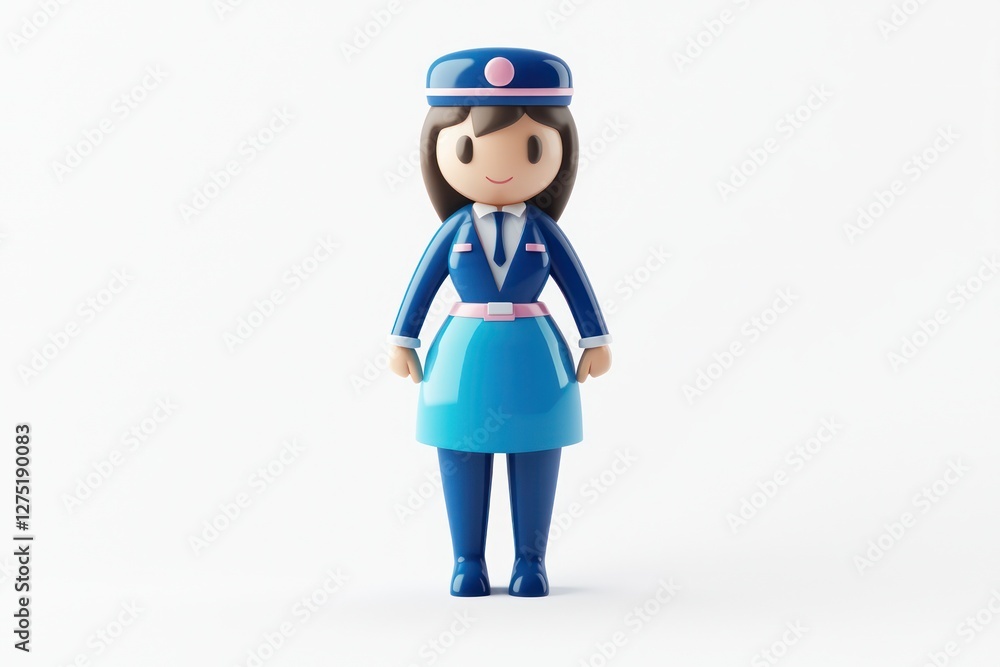 3D flight attendant icon, sleek and modern design with clear details on a white background.