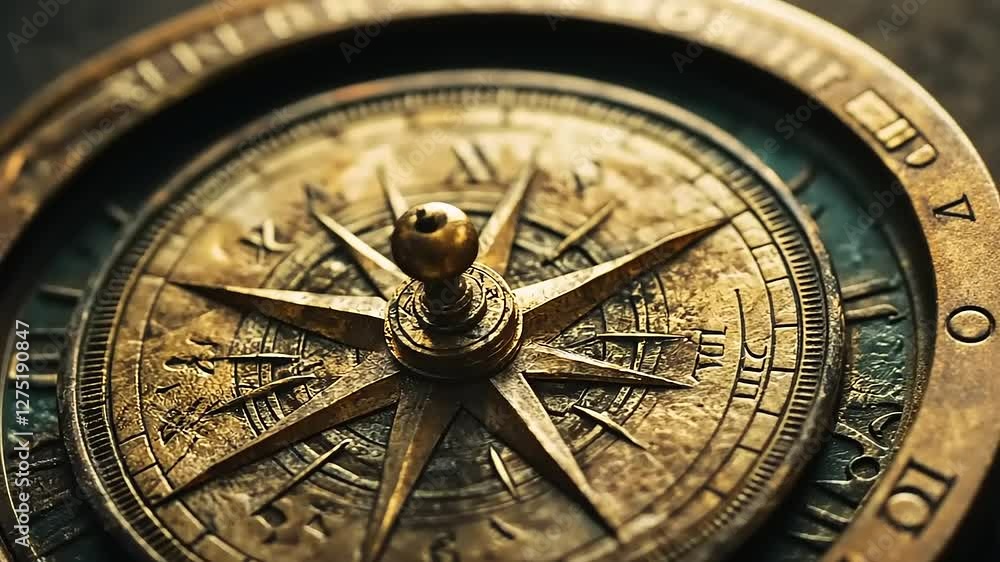 A close-up of an antique compass with intricate details and a vintage appearance. A close-up of an antique compass with intricate details and a vintage appearance.