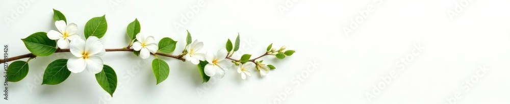 White Jasmine vine with flowers and leaves against a white background, jasmine, garden White Jasmine vine with flowers and leaves against a white background, jasmine, garden