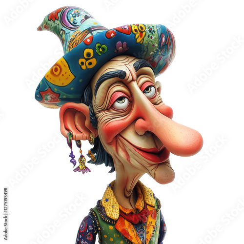 Humorous Political Las Fallas Caricature with Bold Colors on White