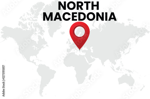 North Macedonia map on transparent background. North Macedonia map with country highlighted with location symbol. Vector illustration of North Macedonia map with pin location.