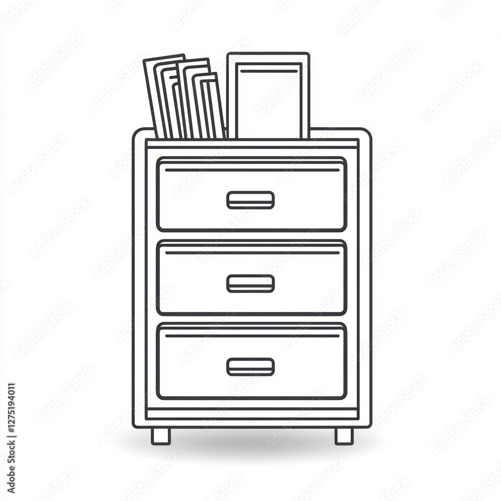 3D line icon showing a file cabinet for document organization on white background. 3D line icon showing a file cabinet for document organization on white background.