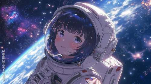 Astronaut Girl in Space Anime Art