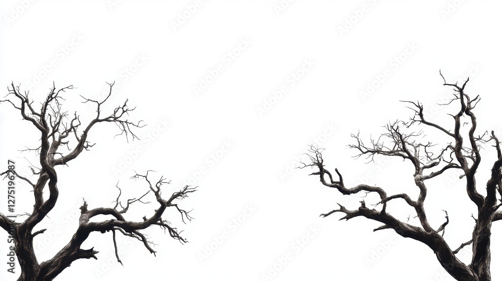 Bare Branches of Two Trees Against a Bright White Background Bare Branches of Two Trees Against a Bright White Background
