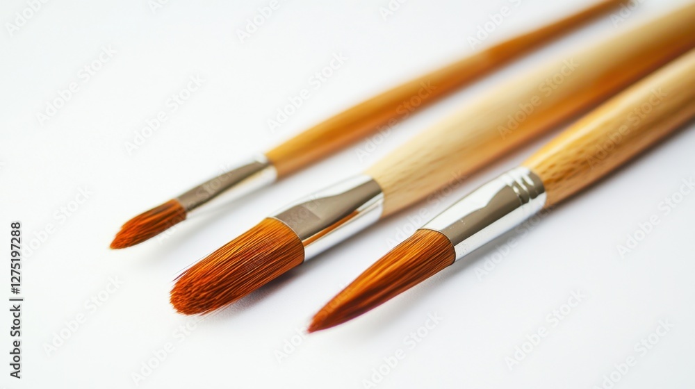 Close-Up View of Paint Brushes on White Background for Artists Close-Up View of Paint Brushes on White Background for Artists