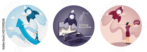 Representing Business Growth. Modern Start up Business. Rocket Launch Concept.