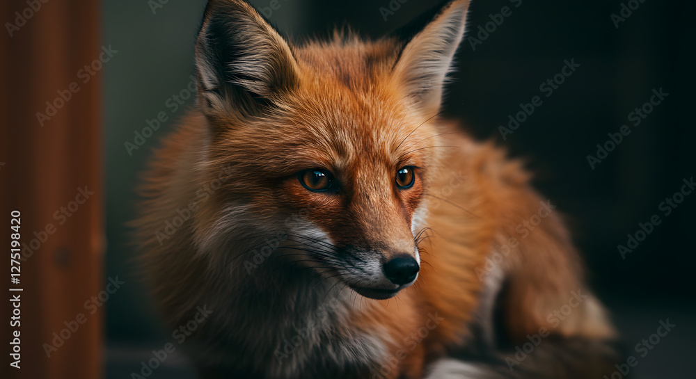 Obraz premium Majestic Red Fox Portrait: A Close-Up Study of Wild Beauty in Nature