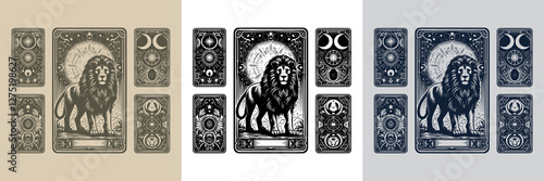 cosmic lion vector playing card tattoo design