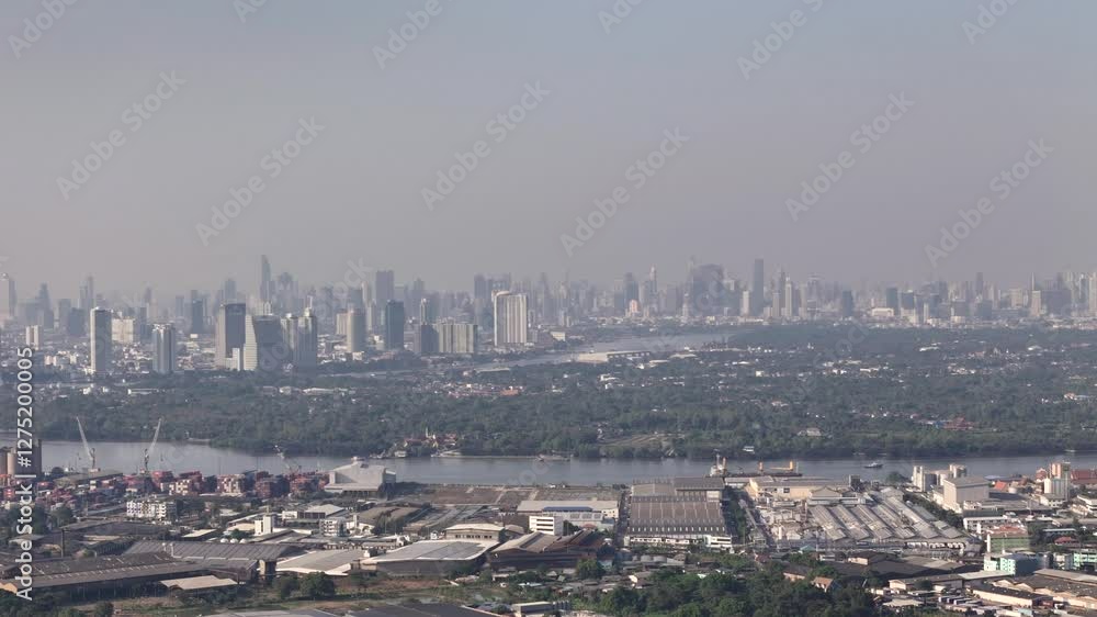Industrial complex large eco park and downtown office towers Industrial complex large eco park and downtown office towers